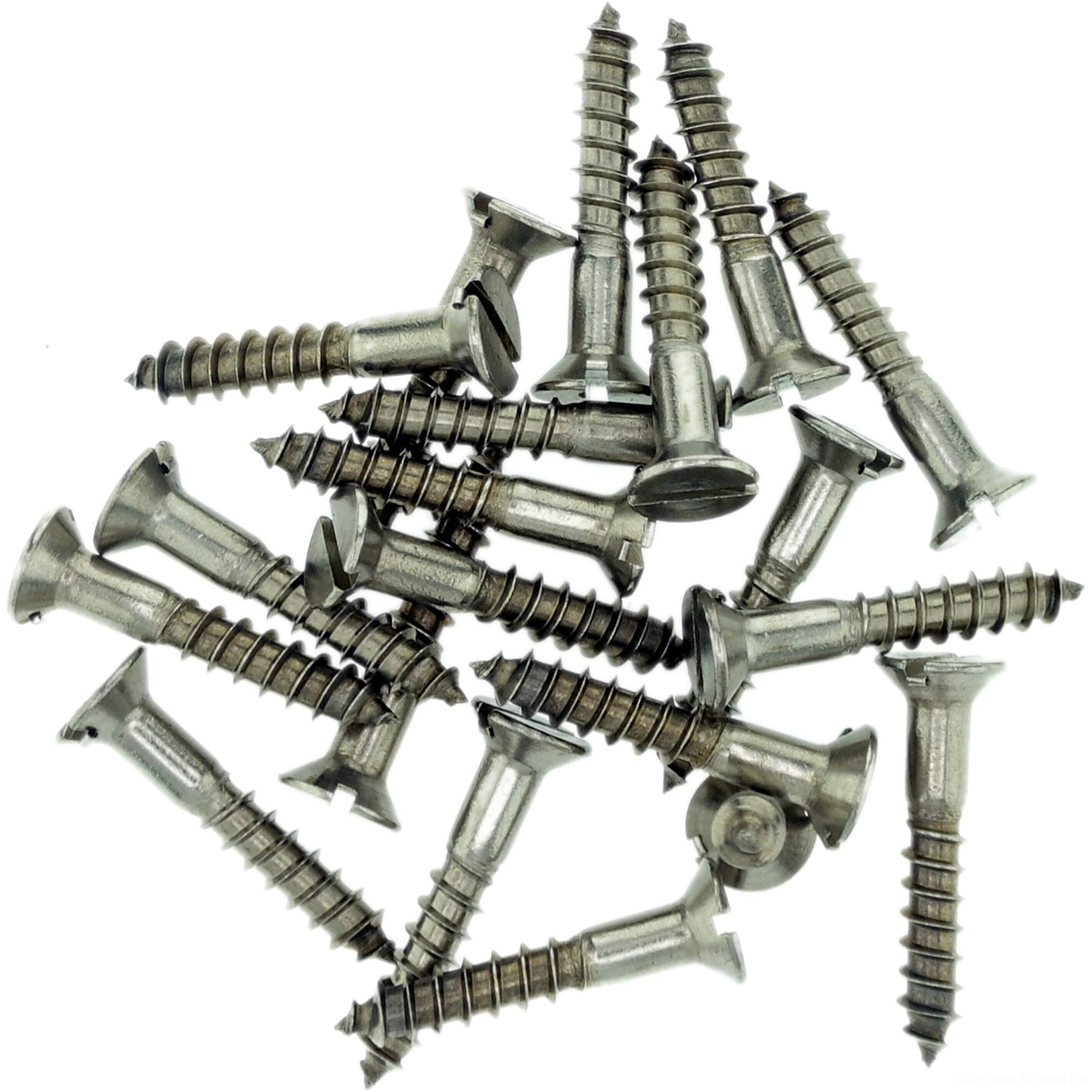 No.3 x 0.63 (2.5mm x 16mm) Slot Countersunk Wood Screw - Stainless Steel (A2) (Pack of 20)