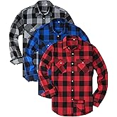 Kinglaman 3 Pack Mens Flannel Shirt Long Sleeve Plaid Shirts Casual Button Down Buffalo Plaid Checkered Cotton Jacket