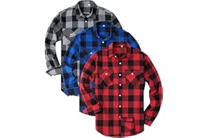 Kinglaman 1/3 Pack Mens Flannel Shirt Long Sleeve Plaid Shirts Casual Button Down Buffalo Plaid Checkered Cotton Jacket
