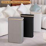 iEGrow 65L Slim Laundry Basket with Lid Bamboo Handles Narrow Tall Design view 7