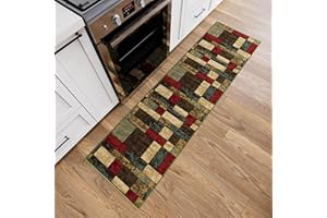 OTTOMANSON Machine Washable Boxes Design Non-Slip Rubberback 2x7 Traditional Runner Rug for Hallway, Kitchen, Bedroom, Living Room, 1'10" x 7', Multicolor