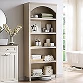 IFBUY 76" Tall Arched Bathroom Storage Cabinet, 5 Tiers Large Farmhouse Arched Cabinet w/Adjustable Shelves, Modern Wooden Storage Cabinet for Bathroom, Living Room, Entryway, Study Room (Cream)