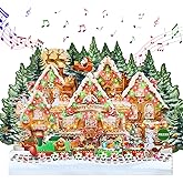 DISJOURNEY Christmas Cards with Lights and Music – 3D Pop Up Enchanting Gingerbread House Musical Christmas Card with Fiber Optic LED Lights for Kids, Family(Includes Envelope & Seal Sticker)