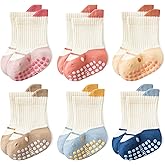 PBHPBH Baby Non-Slip Cotton Crew Socks 6-Pack, Soft & Breathable, Elastic Stay-Up, 6-12M to 5Y