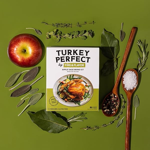FIRE & FLAVOR APPLE SAGE PERFECT BRINE – TURKEY BRINE KIT WITH BAG FOR ROASTING, GRILLING, SMOKING, AND FRYING – BRINING SEASONINGS FOR COOKING AND TURKEY BRINE BAG – TURKEY BRINE AND RUB KIT, 1 COUNT (PACK OF 1)