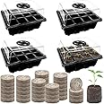 Halatool Seed Starter Kit 4 Pack 48 Cells Black Seed Starter Tray with 50 PCS Peat Pellets for Seedlings Organic Seed Stater Soil Pods for Planting Vegetables Plants Flowers & Starting Seeds