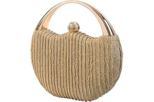Anopo Clutch Purse Evening Bag Pleated Round Hardshell Sparkle Crossbody Handbag Chain Strap for Women Wedding Party Prom