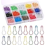 LUNARM 600 PCS Safety Pins, Colorful Metal Knitting Bulb Pins with Storage Box 15 Colors Stitch Markers for Clothing Labels C