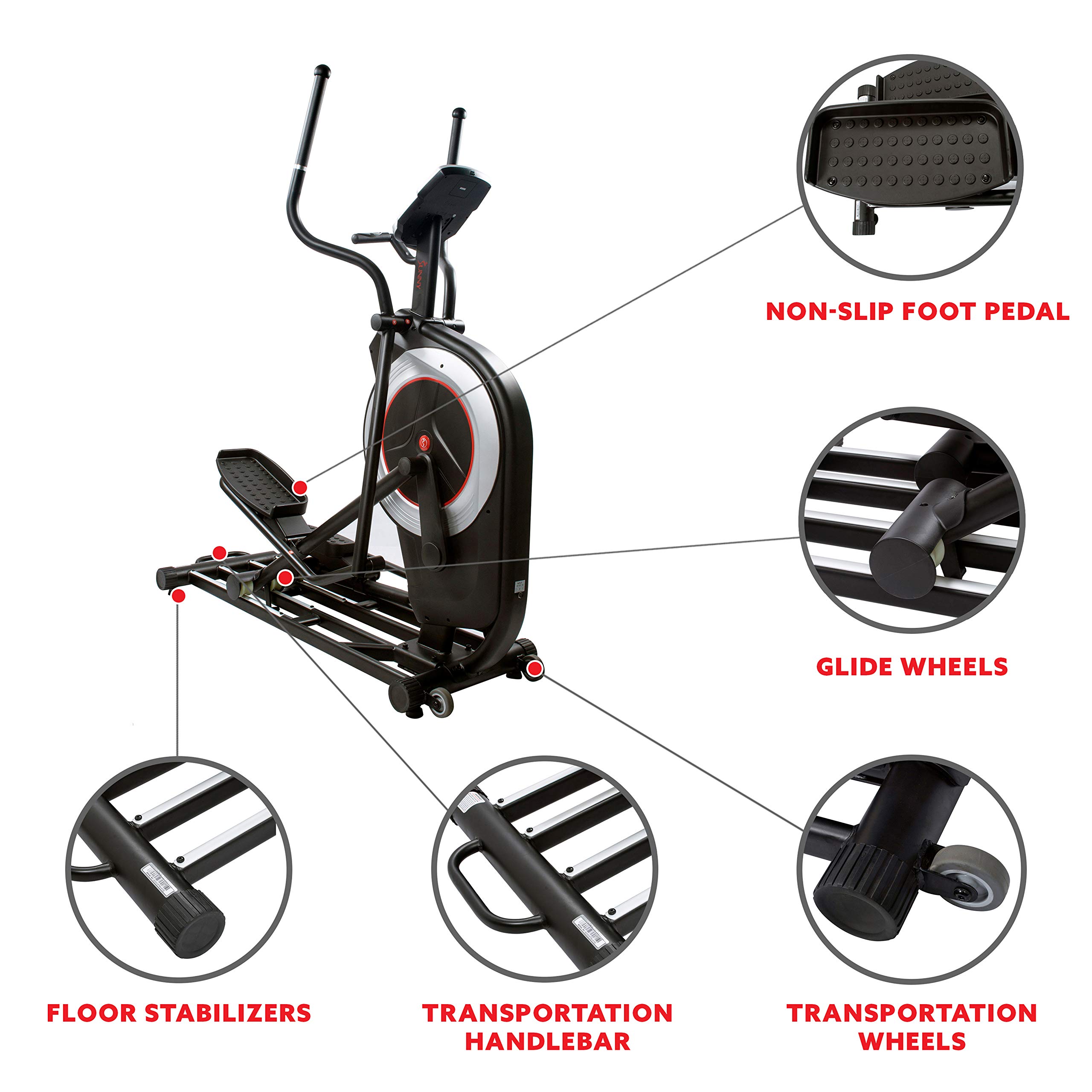 Sunny Health & Fitness Elliptical Trainer Machine w/Built-in Pulse Sensor, Low Impact Cardio Exerciser & Full-Body Cross Training for Home, Optional Free SunnyFit App Link & Electric w/300LB Load