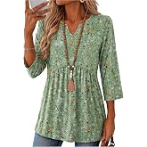 Zeagoo 3/4 Length Sleeve Womens Tops 2026 Blouses for Women Dressy Casual Fashion Clothing V Neck T-Shirts Summer Outfits