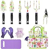 JUMPHIGH Gardening Tool Set, 10 PCS Heavy Duty Aluminum Garden Kit Floral Gardening Gifts for Women, Garden Hand Tools with Non-Slip Rubber Handle, Kneeling Pad, Garden Gloves and Storage Tote Bag