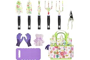 JUMPHIGH Gardening Tool Set, 10 PCS Heavy Duty Aluminum Garden Kit Floral Gardening Gifts for Women, Garden Hand Tools with Non-Slip Rubber Handle, Kneeling Pad, Garden Gloves and Storage Tote Bag