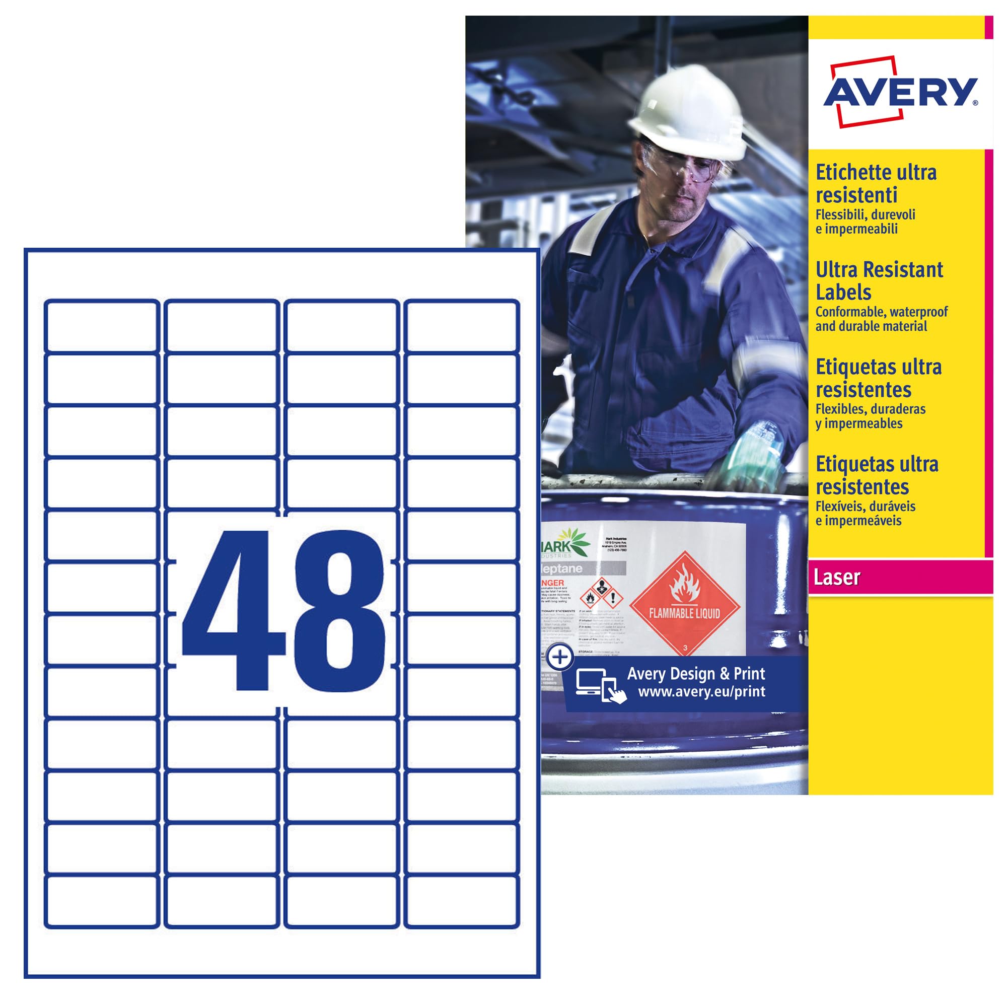 Avery Zweckform L7911 10 Ultra Poly Film Labels A4 45.7 x 21.2 mm Pack of 10 Sheets White