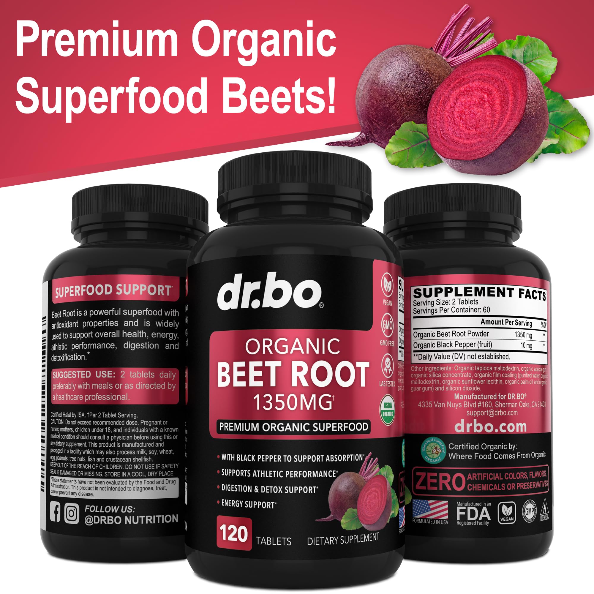 Organic Beet Root Capsules Supplements - 1350mg Beetroot Powder Extract Pills, Organic Beet Root Powder Supplement, Super Nitric Oxide Beets High Circulation Total Vitamins Support - 120 Beets Tablets