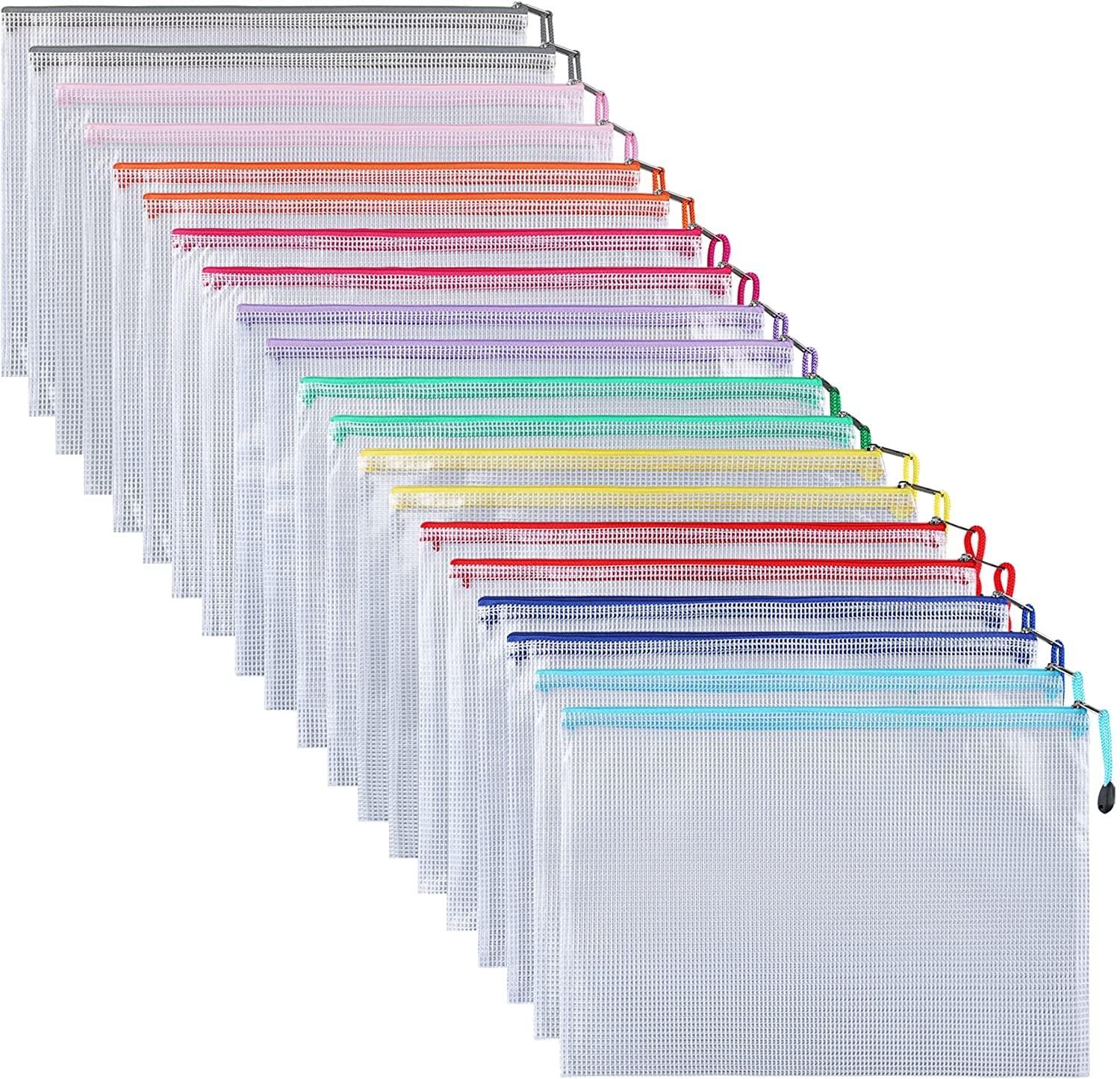 Ipow 30 PCS A5 Mesh File Zip Bags Folder Wallets, Reinforced Zipper with Threads Mesh Zipper Pouch for School Office Supplies,Document, Storage, Cosmetics, Travel Accessories