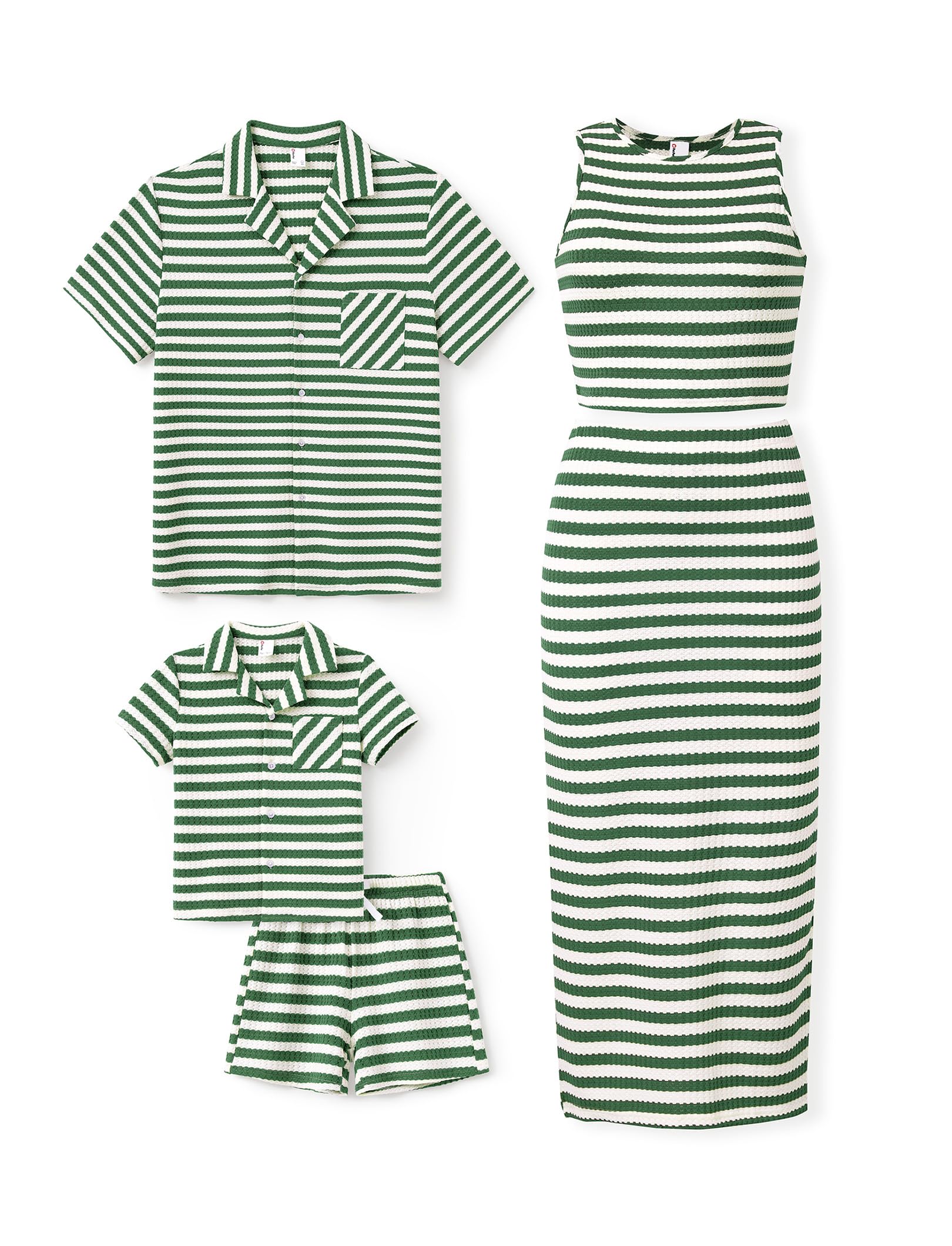 Photo 1 of PATPAT Family Matching Summer Outfits: Ribbed Knit Striped Women's Two-Piece Crop Top and Maxi Skirt - Mommy and Me Matching Set for Family Photos Outings Vacations, Green Stripe, Women, Medium