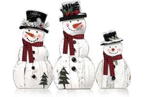 Barydat 3 Pcs Christmas Snowman Wooden Decorations Rustic Snowman Table Centerpieces Block Sign for Xmas Holiday Party Winter Indoor Home Kitchen Office Room Decorations