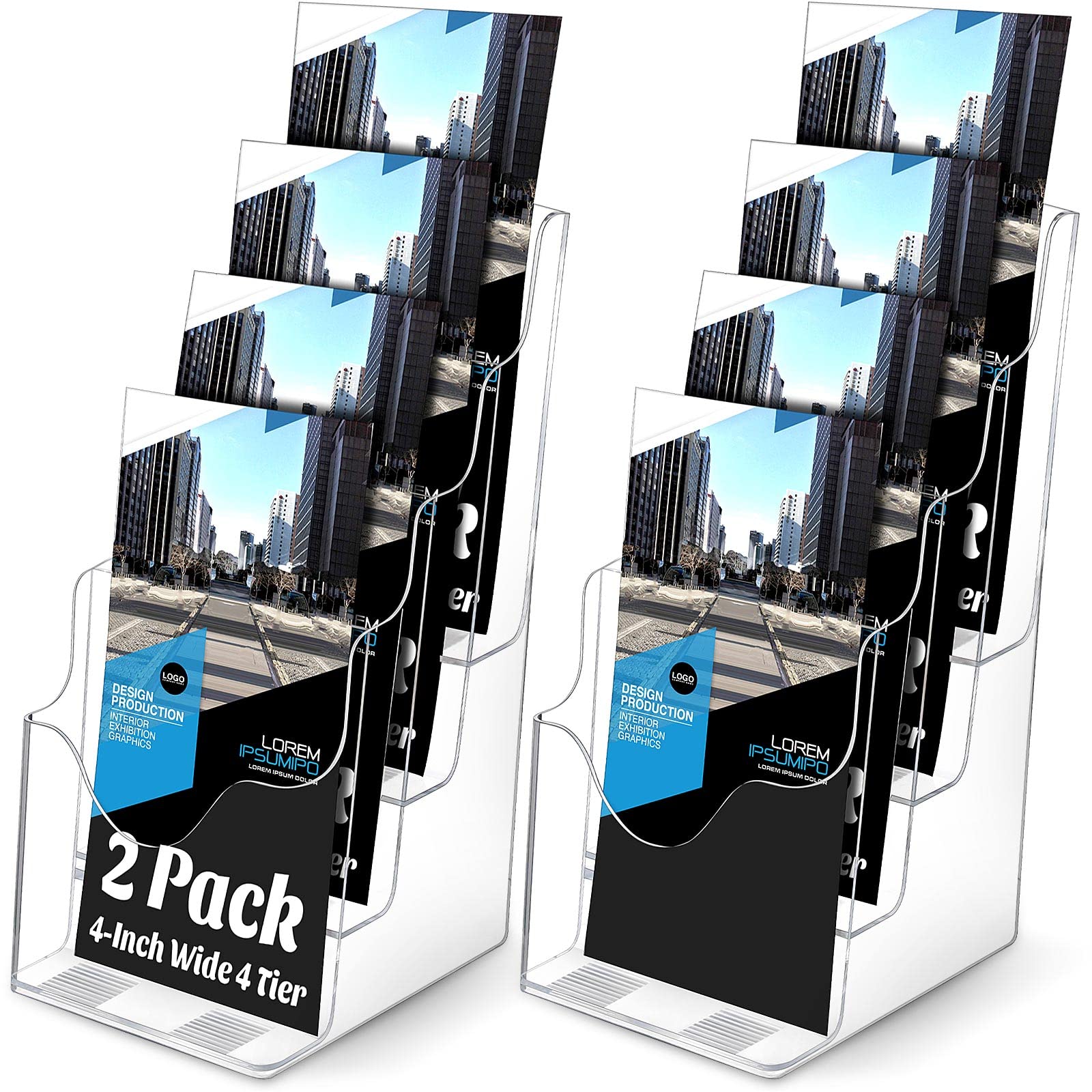 Photo 1 of Crtiin 2 Pack 4 Tier Acrylic Brochure Holder Display Stand 4 x 9 Inch, Pamphlet Organizer Flyer Literature Clear Plastic Wall Mount Countertop for Classroom Booklets Magazines Office Home(4 x 9 Inch)