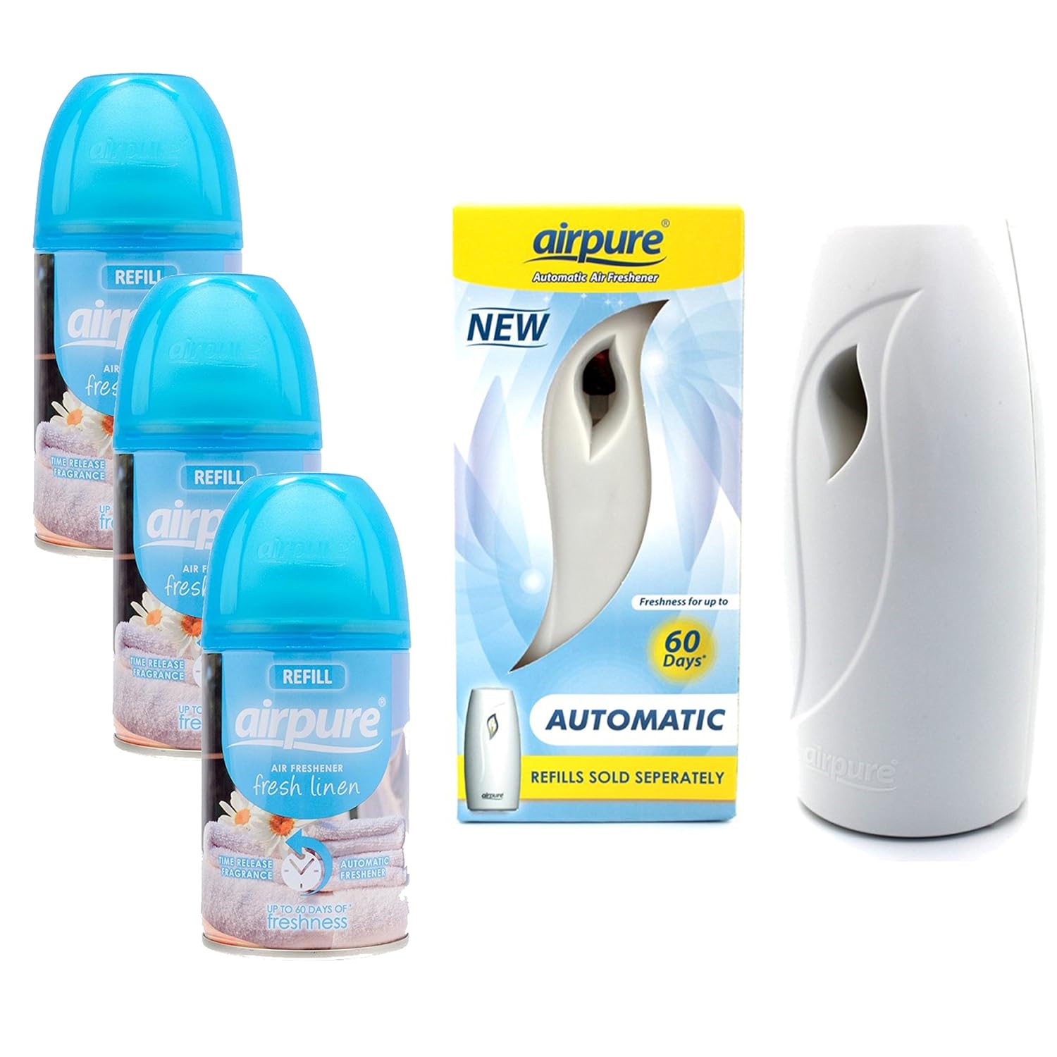 Airpure Air Freshner Automatic Spray Machine 3 x Fragrances Refills
