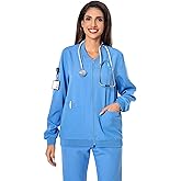 Scrub Jackets for Woman, Zip Front Nurse Jacket-4-Way Stretch Fabric Coat