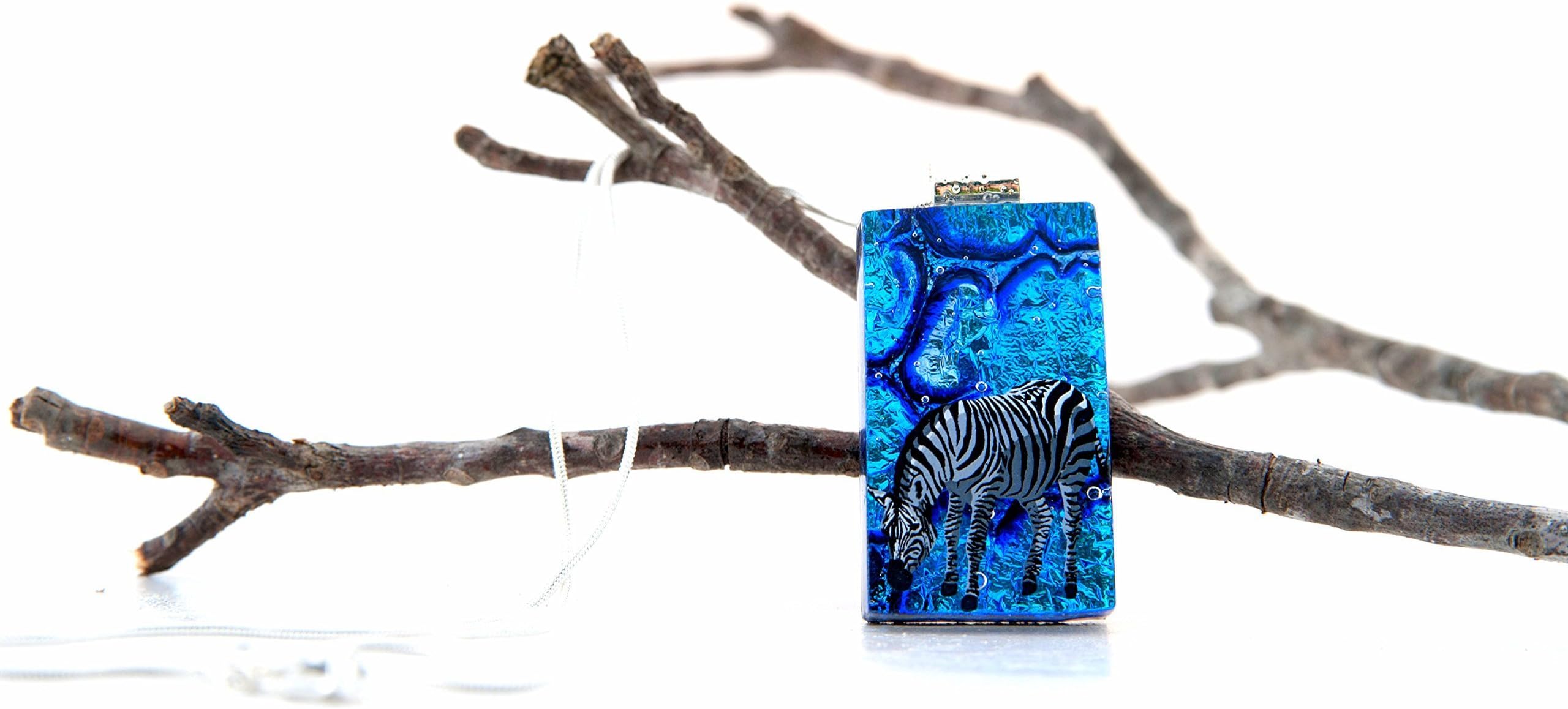 Dichroic Fused Glass Zebra Slide Pendant Necklace 18" Chain Included
