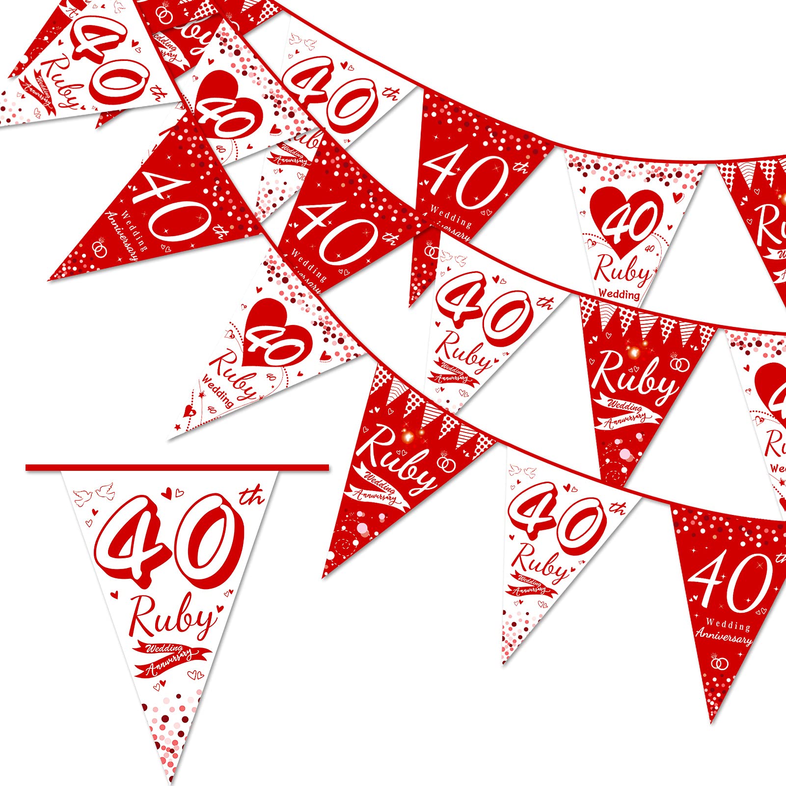 DPKOW 40th Wedding Anniversary Garland Banner, Ruby Wedding Decoration, 4.7m Indoor Outdoor Hanging Decoration