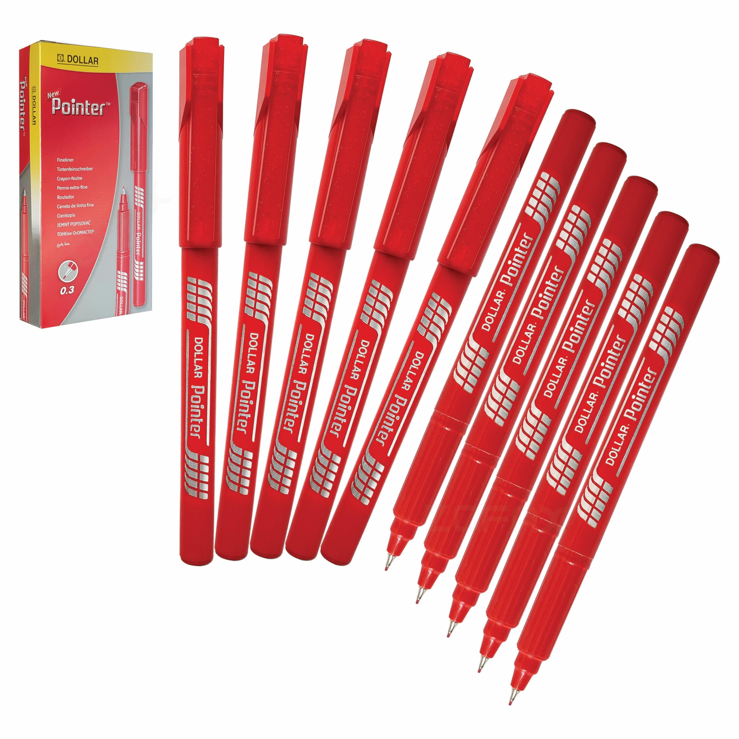 Fineliner Pens, RED, Pack of 10, Extra Fine Point (0.3mm), VAI-DTK Fine Line Pens, Fineliners for Draw Sketch Write Pens, iVAIDEX