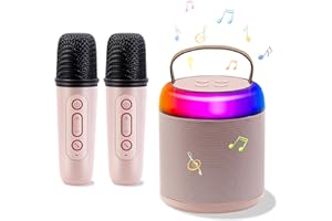 LUECMO Newest Portable Karaoke Machine for Kids Adults,Portable Bluetooth Speaker with 2 Wireless Microphones,Mini Karaoke Toys Gifts for Boys and Girls Birthday Party Home Party (Pink)