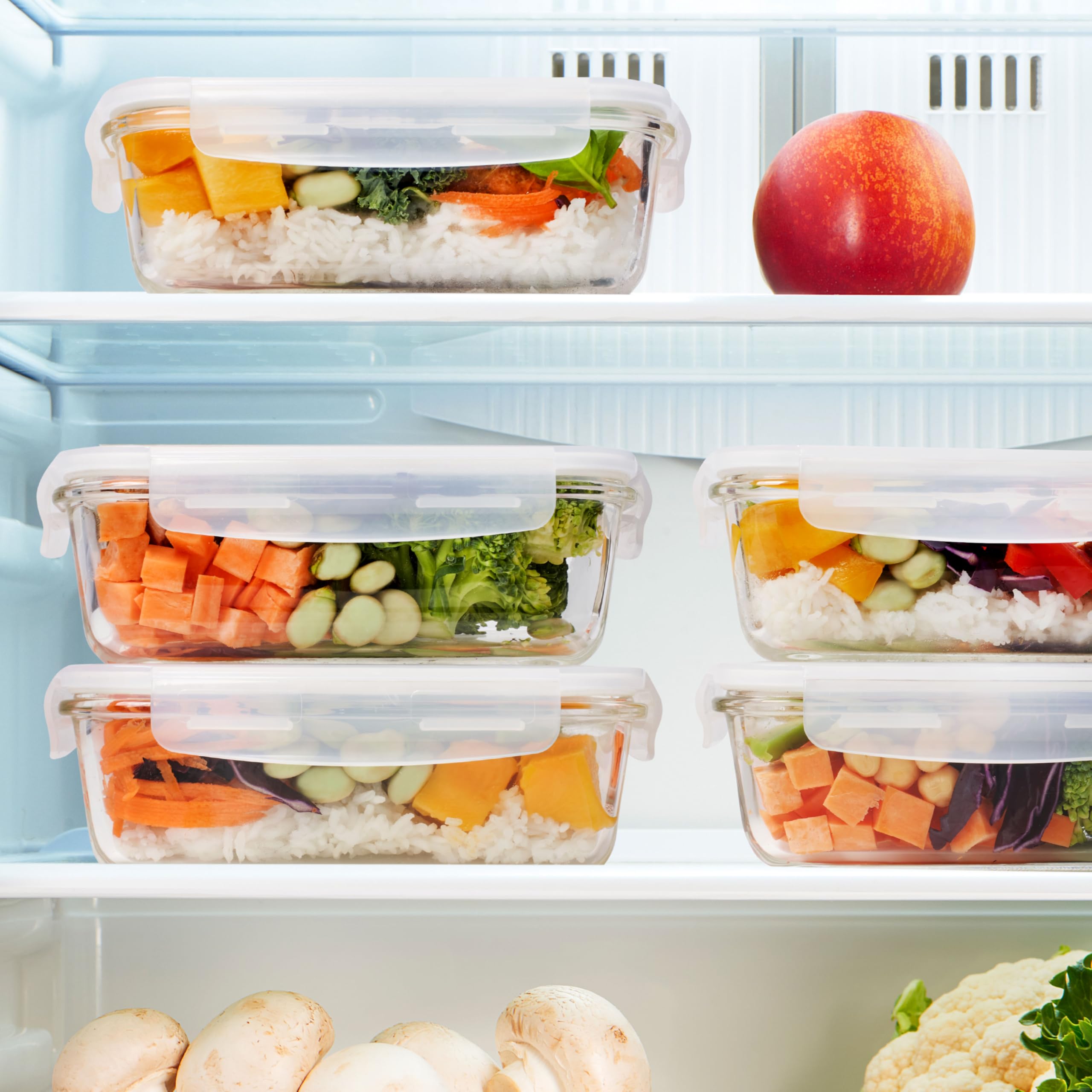 Igluu Meal Prep Glas-Frischhaltedosen mit BPA-freiem Deckel (5er-Pack + 1 Ersatzdeckel) – mikrowellen-, ofen-, gefrier-, spülmaschinengeeignet, auslaufsicher – 840 ml - robustes Borosilikatglas 7