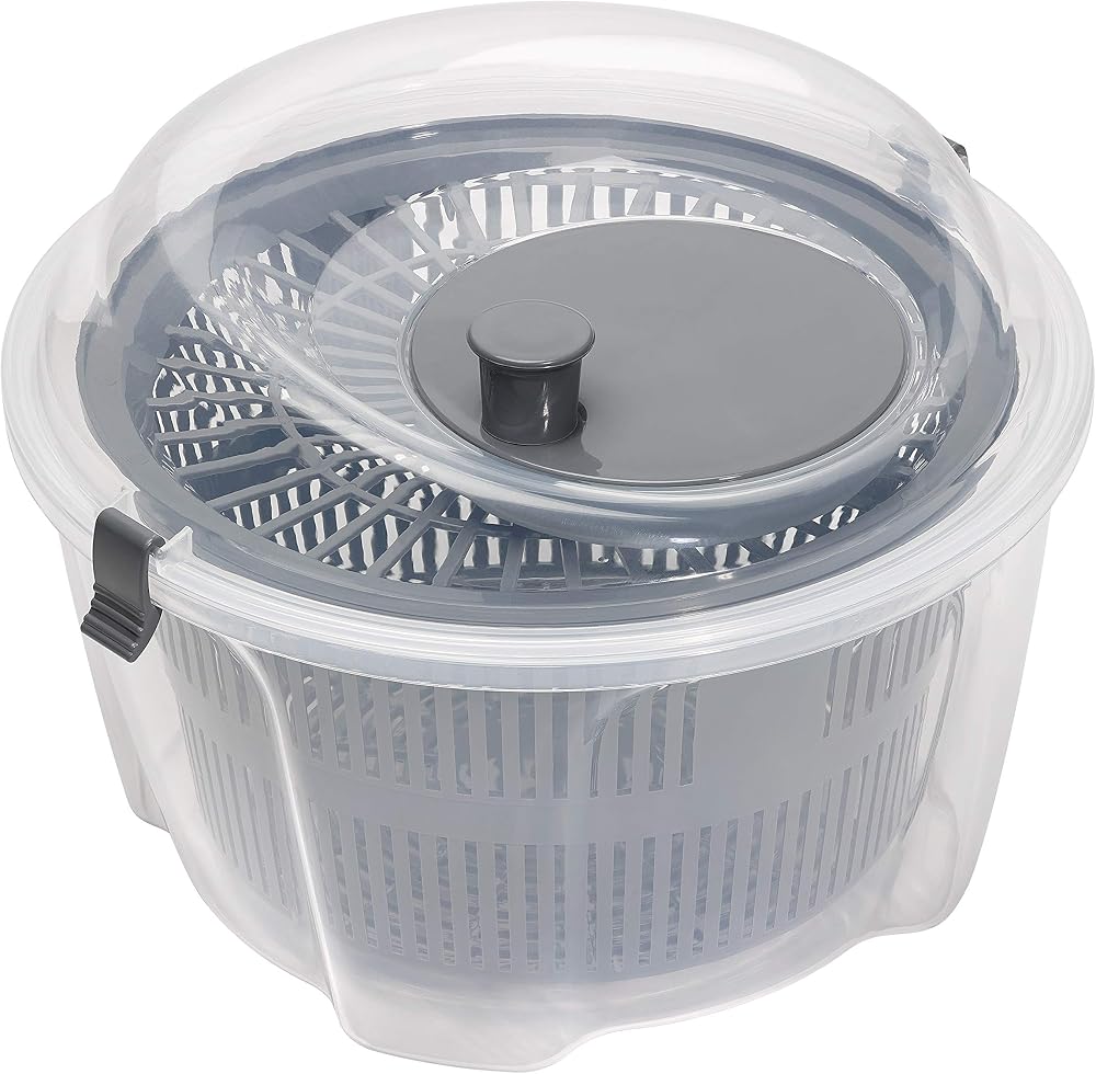 Chef Aid Clear Plastic Salad Spinner Vegetable Dryer 4.4L Easy Spin 24.5cm