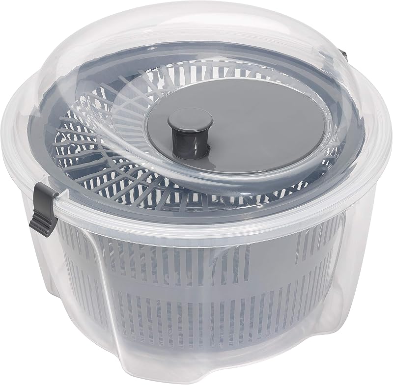 Chef Aid Clear Plastic Salad Spinner Vegetable Dryer 4.4L Easy Spin 24.5cm