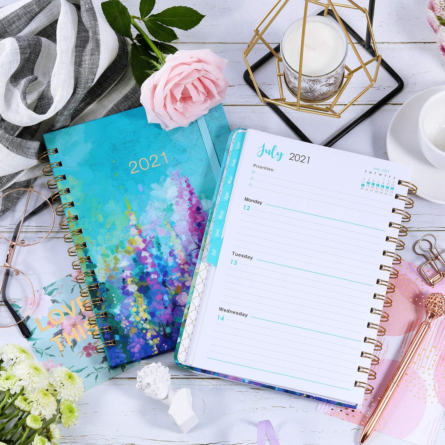 2021 Planner - Weekly & Monthly Planner with Tabs, 6.3" x 8.4", Jan. - Dec. 2021, Hardcover with Back Pocket + Thick Paper + Banded, Twin-Wire Binding - Oil Painting : Office Products