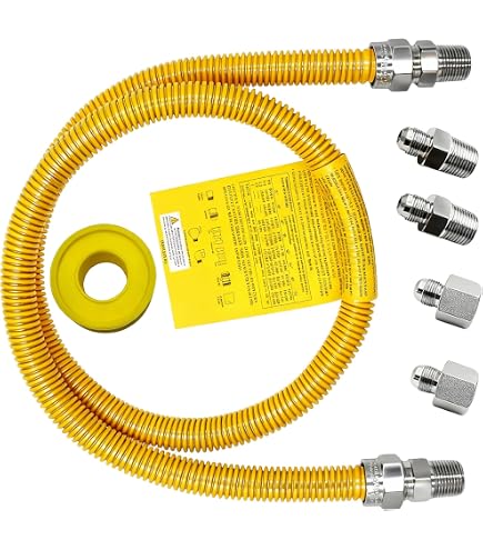 Jones Stephens Gas-Anschluss 3/8" Od X 3/8" FIP X 3/8" MIP, 45,7 Cm – Gelb Beschichtet, Edelstahl