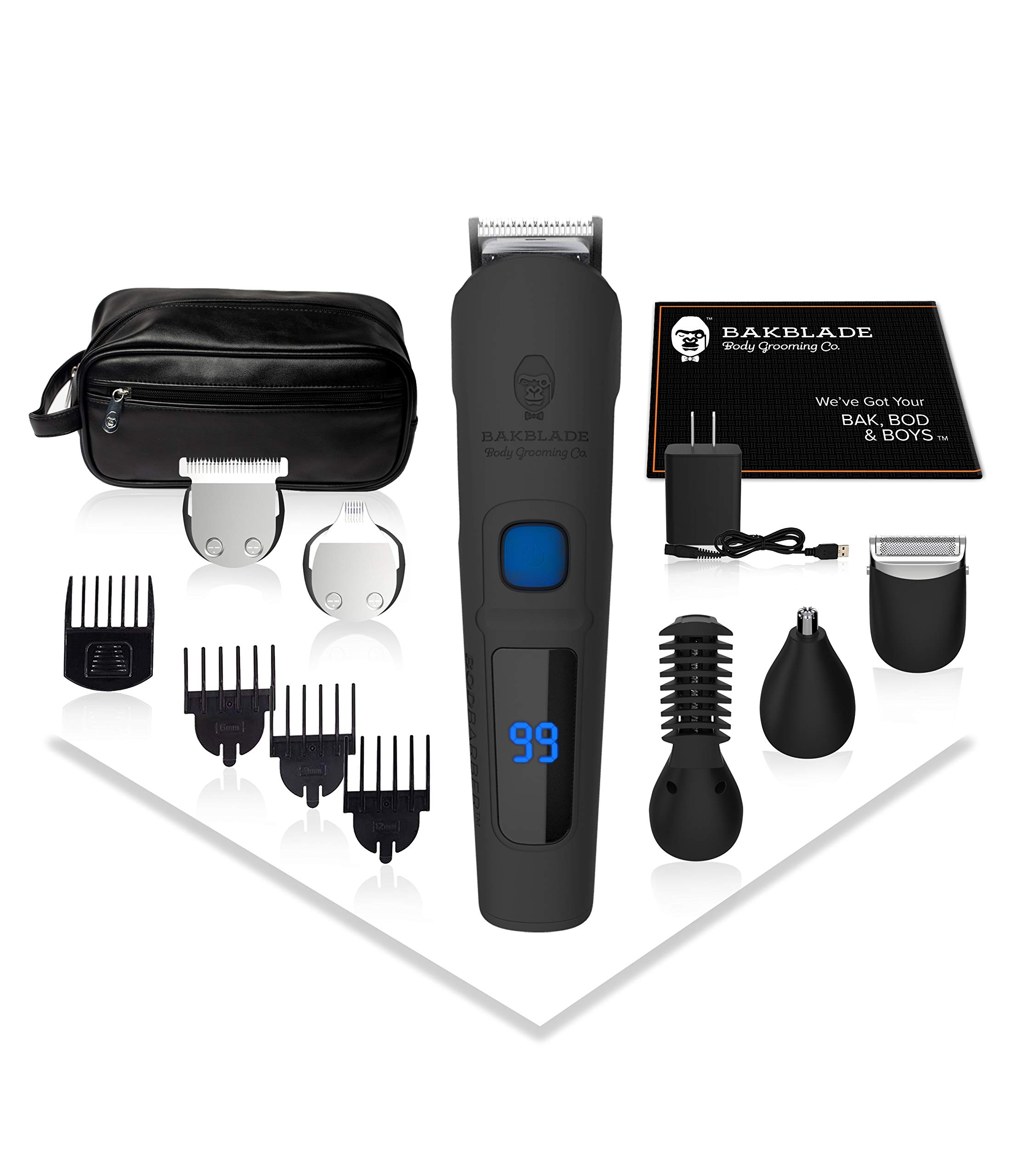 BakBlade BODBARBER Men's Grooming Kit - Full Body Manscaping & Beard Trimmer - Waterproof, Fast Charging, Long Lasting