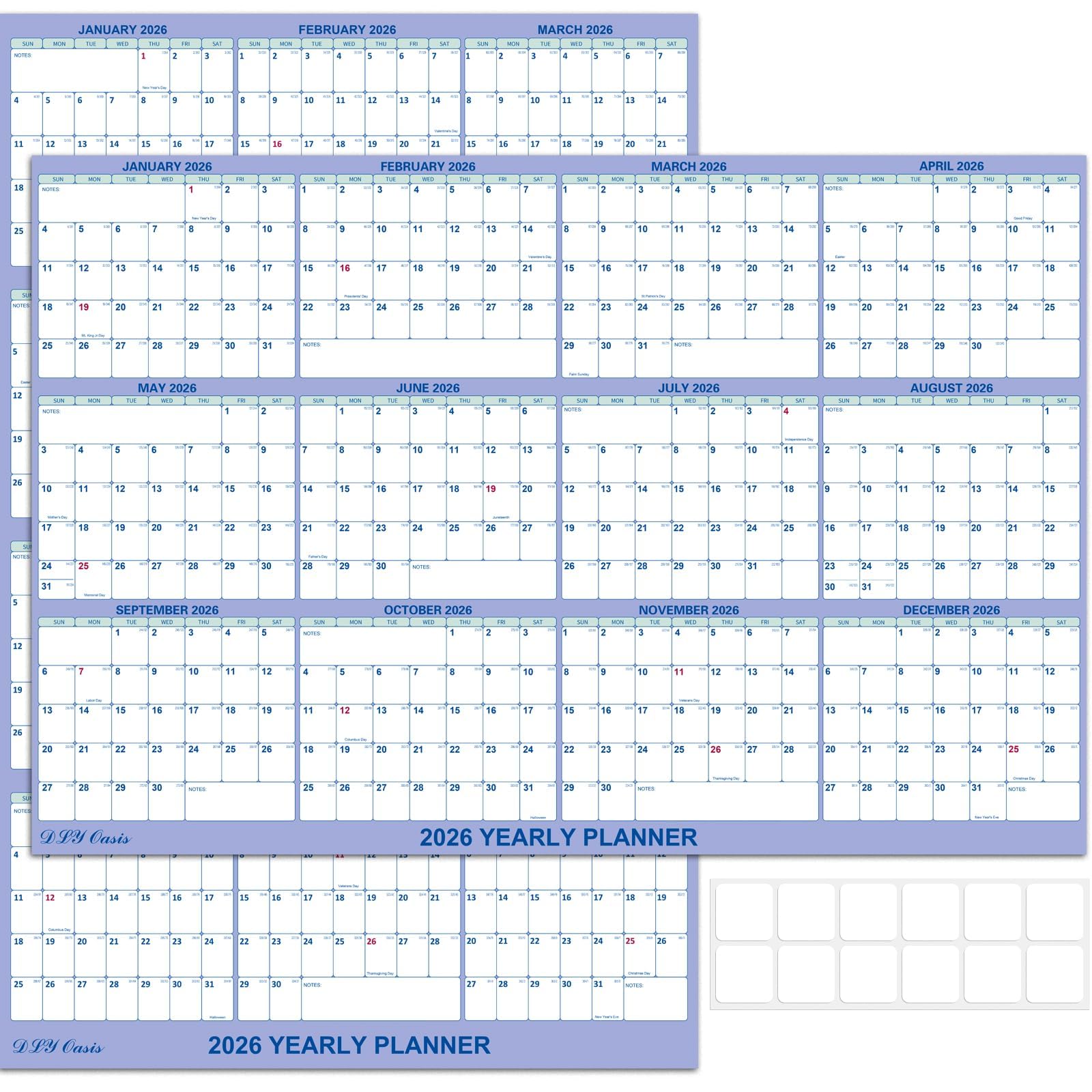 Photo 1 of 32" x 48" 2026 Wall Calendar, Folded Wet & Dry Erase Wall Calendar 12 Month, Yearly Laminated Calendar, Reversible Annual Planner, Horizontal/Vertical, with Julian Dates