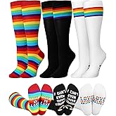 Eurzom 3 Pairs Novelty Rainbow Pride Knee High Socks Funny Cotton Socks Lesbian Gay Accessories Lgbtq Gifts for Women Men Unisex
