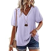 Youtalia Womens Summer Boho Casual Short Sleeve Tops V Neck Loose Fit Crochet Eyelet Shirts Blouses Trendy 2025