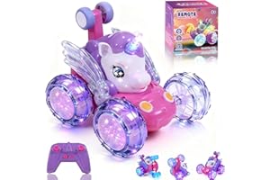 LOGTH Unicorn Toys RC Car for Girls 4-6 Beginner-Friendly Cute Remote Control Toy - High-Speed All-Terrain 360°Flips Stunt & Cool Blinky Lights Ideal Christmas Birthday Gift for Age 3 4 5 6 7 8 - Purlple