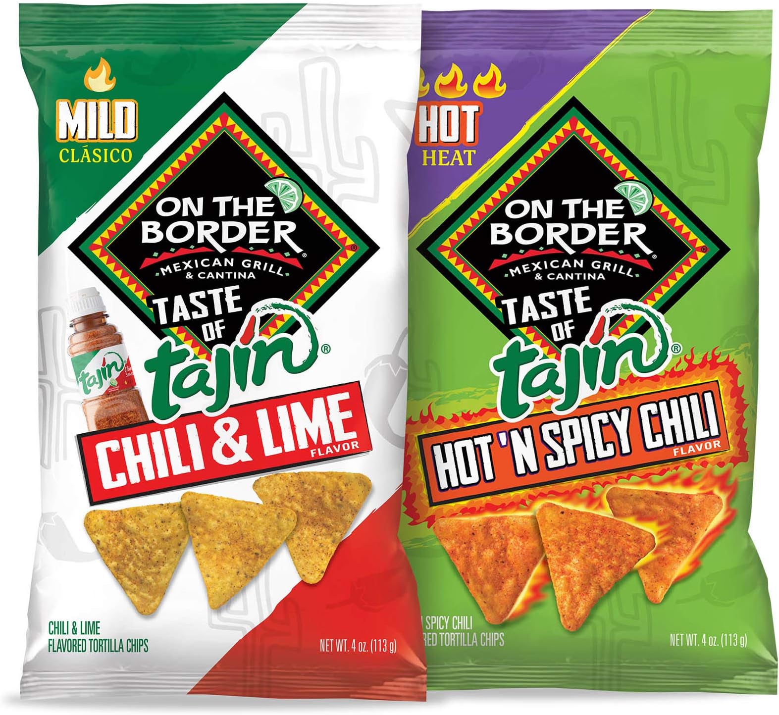 On The Border Taste of Tajín Tortilla Chips, Clasico & Hot 'N Spicy, 4 Ounce (Pack of 6)