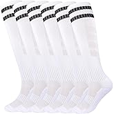 Kids Soccer Socks Boys Football Socks 6 Pairs Girls Striped Knee High Sock Sports Unisex Youth 5-14 Years