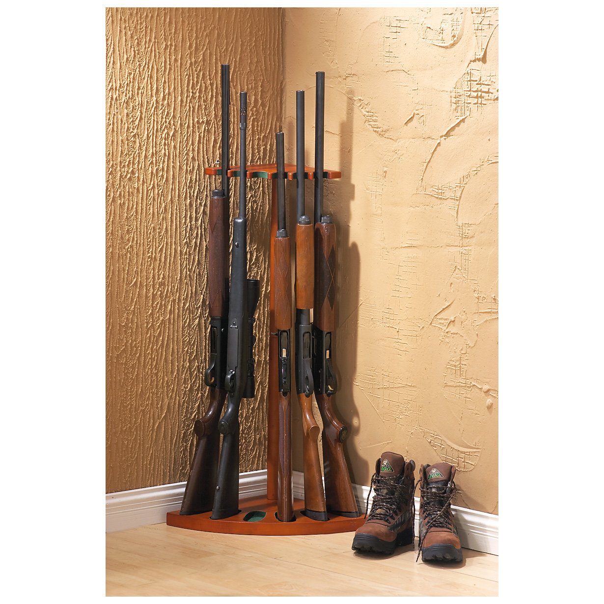 Home Room Corner Wooden 6 Gun Storage Stand Rack Rifle Shotgun