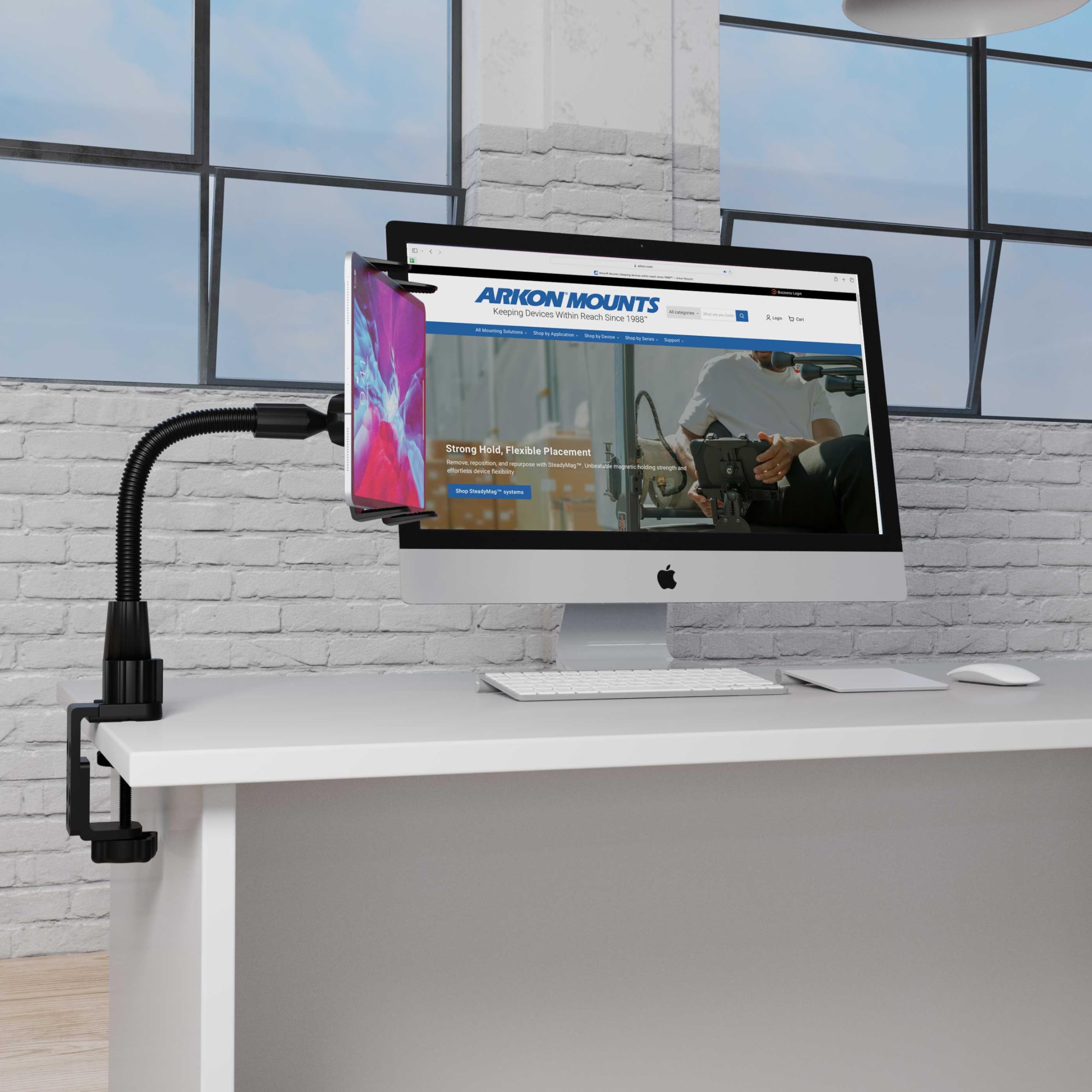 ARKON Mounts - Heavy Duty Tablet Holder with Clamp Mount and 12-Inch Bendable Gooseneck Arm | Versatile Tablet Stand with Easy Install & Durable Support | Securely fits iPad, Galaxy, Note, and more