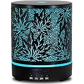 Essential Oil Diffuser Metal Aromatherapy Oil Diffusers for Large Room,Maple Leaf Pattern Ultrasonic Cool Mist Diffuser with Waterless Auto Shut-Off Protection,for Home Office,300ML