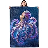 UNDAHIS Vivid Octopus Blanket, Soft Warm Cozy Stunning Marine Life Throw Blanket Gifts for Adults Kids Women, Lightweight Fuzzy Comfy Flannel Blankets for Couch, Travel, Bed, House Decor 60×50 Inch