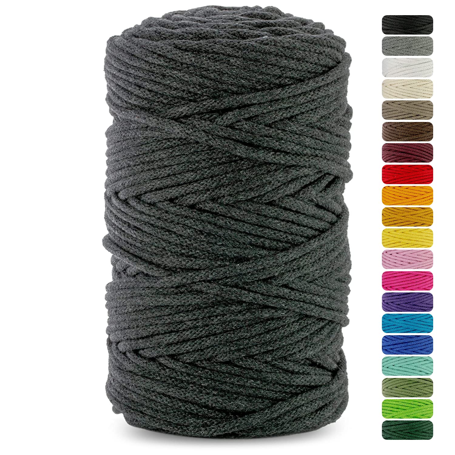 Netuno 1x Macrame Cord Braided Macramé Yarn Anthracite Grey 5 mm x 100 m 0,2 inch x 3 937 inch Natural Twine String Cotton Cord Ideal Project Hanging Baskets DIY Handbags Decoration