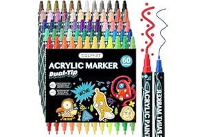 colpart Acrylic Paint Markers,60 Colors Dual Tip Acrylic Paint Pens Paint Markers For Rock Painting Wood Canvas Plastic Metal