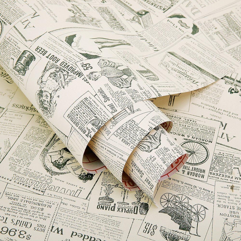 SimpleLife4U Vintage Newspaper Decorative Contact Paper Vinyl Self
