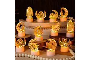 Aurelema 24Pcs Ramadan Mubarak Flameless LED Candles Lights Eid Mubarak Candle Star Moon Battery Operated Lamp Electric LED Muslim Ramadan Night Light Gift for Eid Home Table Party Supplies(Exquisite)