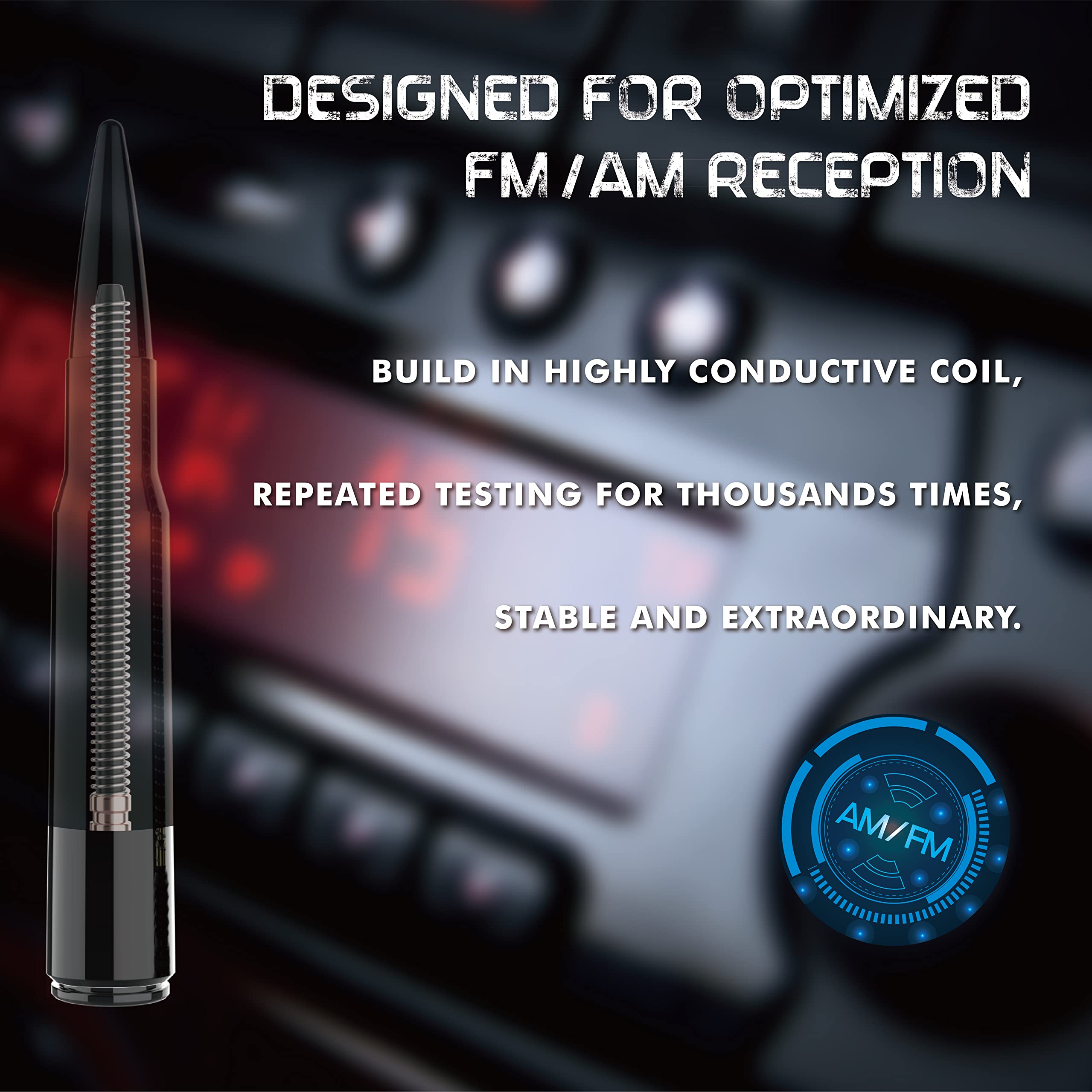 RYDONAIR Antenna Compatible with Jeep Wrangler 2007-2024 & Gladiator - Designed for Optimized FM/AM Reception - Carwash Safe - Anti-Scratch Metallic Paint
