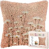 DIY Latch Hook Pillow Kits for Adults Little Wild Daisy Flowers Printed Pillowcase Crochet Yarns Hooking Handmade Pillow Cover Cushion for Home Sofa Decoration 17x17inch-3